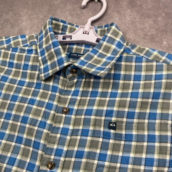 FISH HIPPIE Rumfront Collection Button Shirt Mens L Blue/Gray Plaid Preppy L/S - Picture 5 of 9